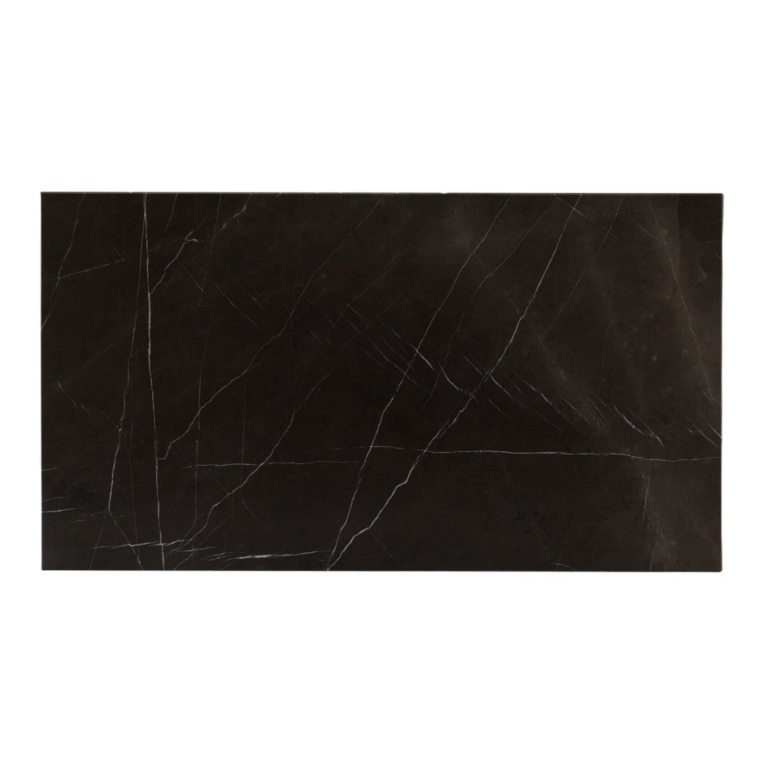 Black marble slab with subtle white veining and a polished finish, ideal for elegant home decor or countertops.