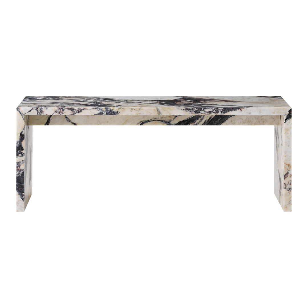 Rectangular table featuring a marbled pattern in beige, gray, and black tones, adding a modern touch to any decor.