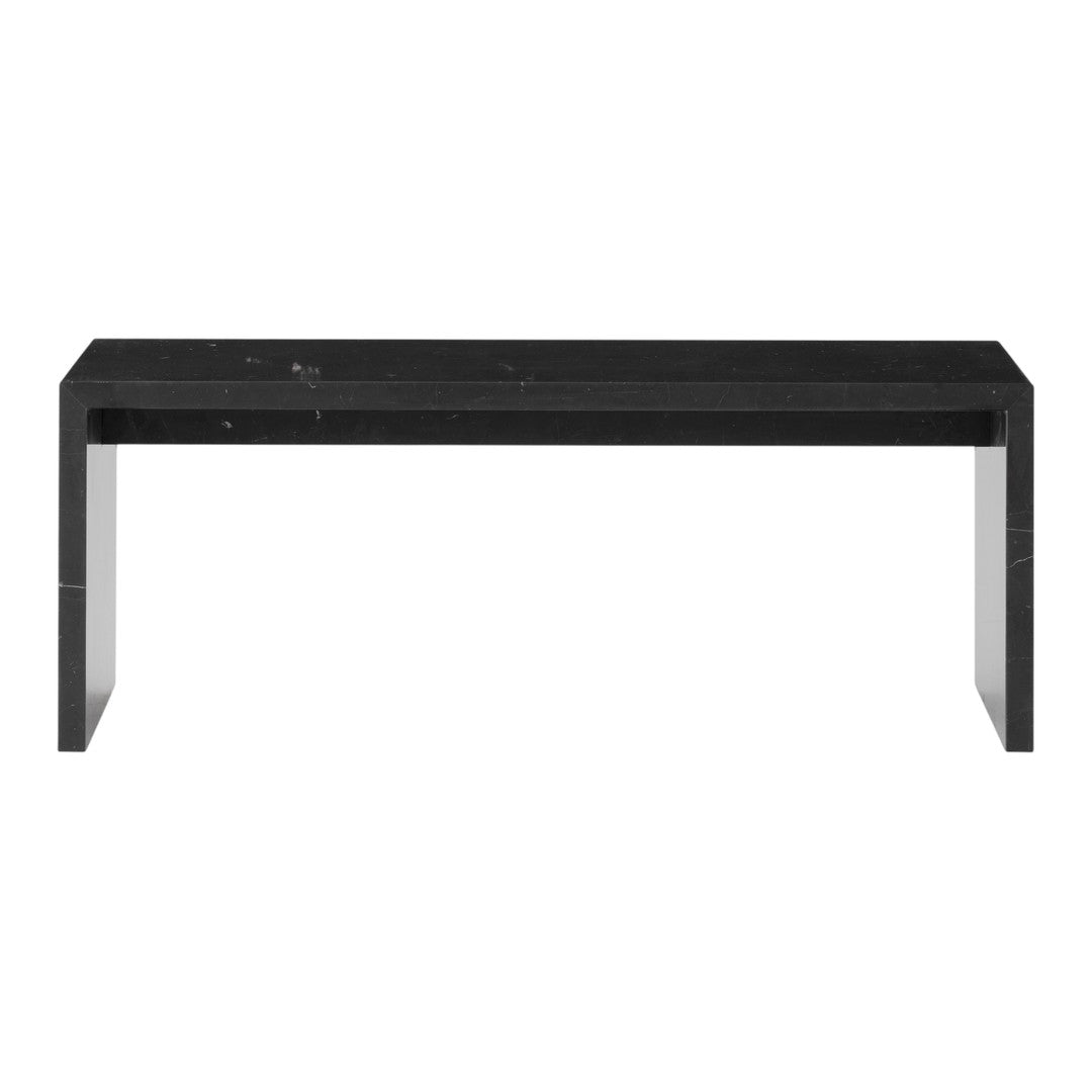Sleek black marble table with a polished finish and minimalist design, perfect for modern decor.