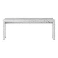 Sleek white marble console table with subtle gray veining, perfect for modern decor.