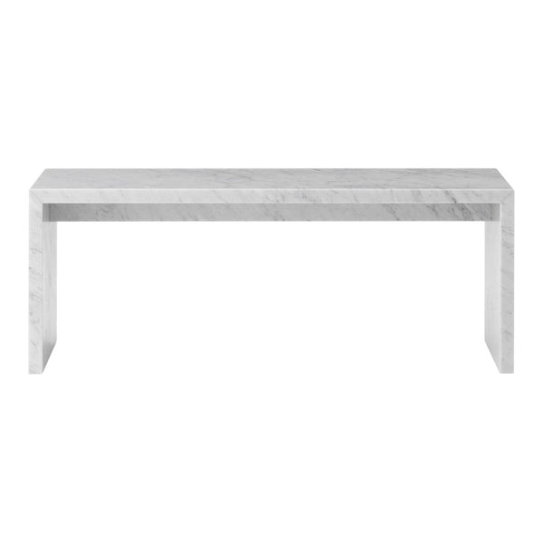 Sleek white marble console table with subtle gray veining, perfect for modern decor.