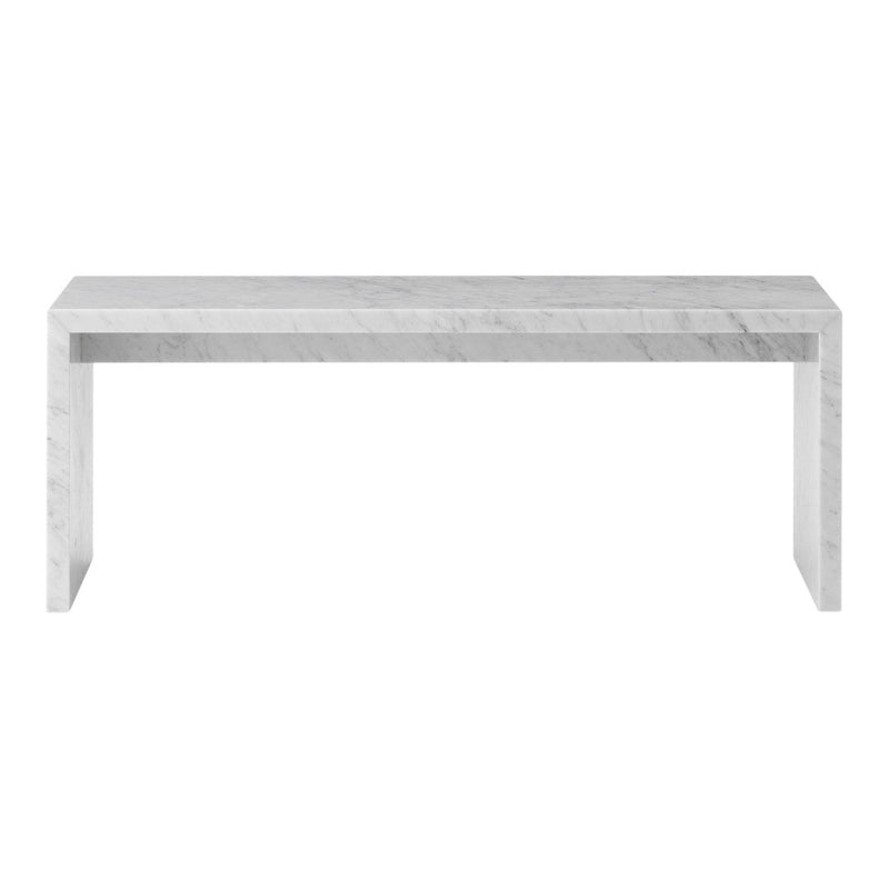 Sleek white marble console table with subtle gray veining, perfect for modern decor.