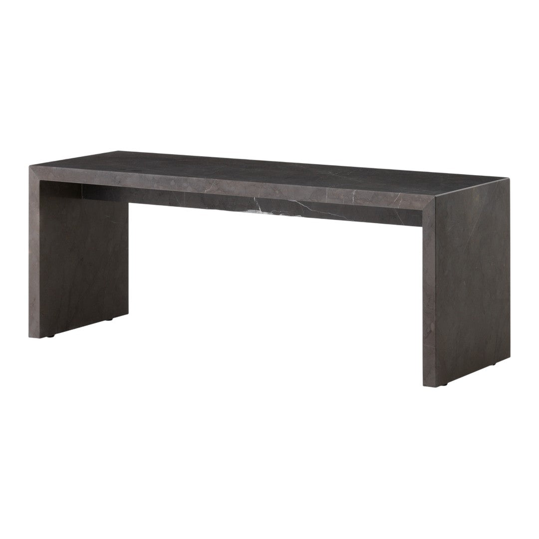 Sleek gray table with a minimalist design, featuring a smooth, matte finish for a modern aesthetic.