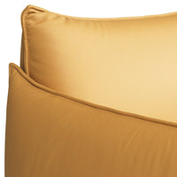 Golden yellow cushion with smooth, minimalist design and subtle sheen, adding warmth to any space.
