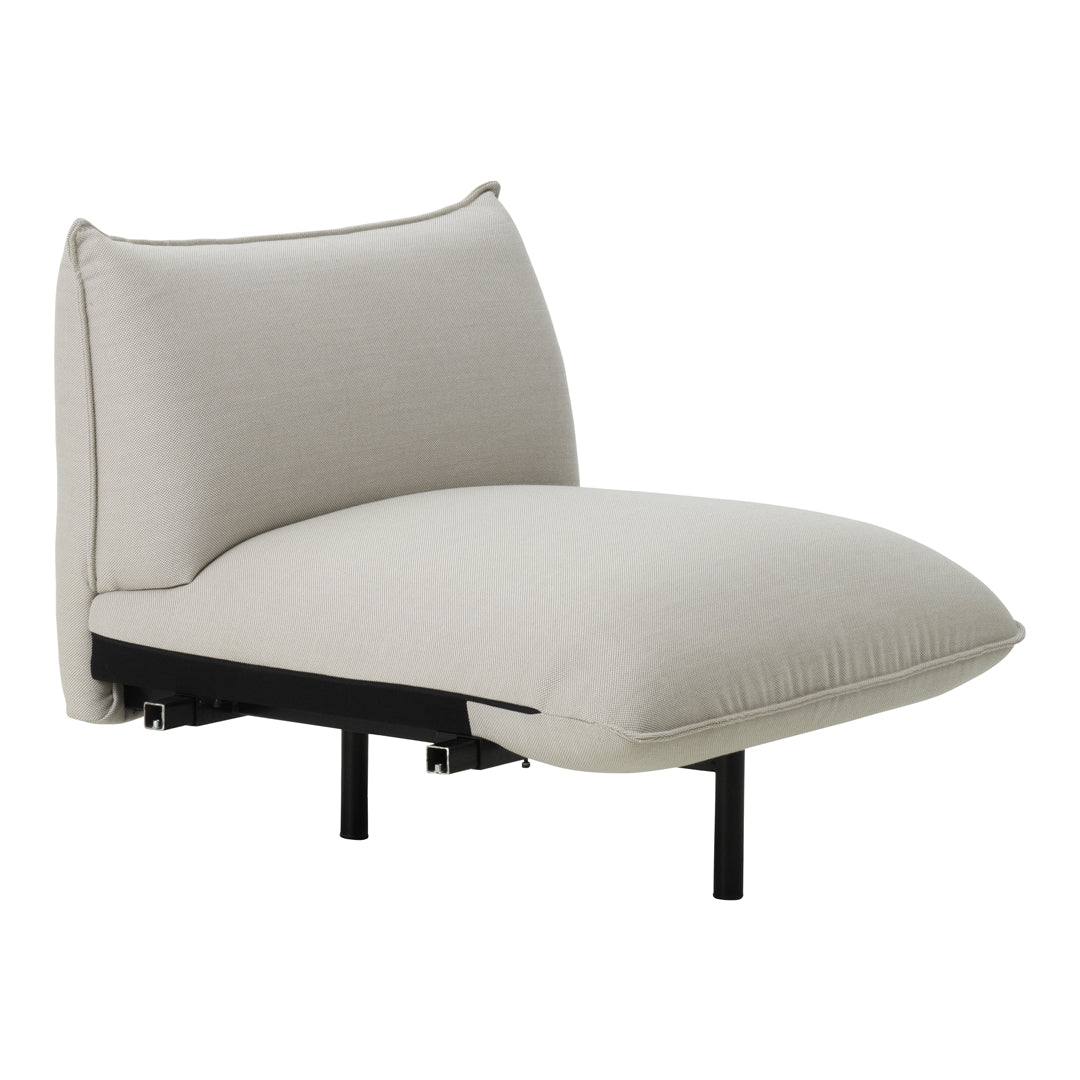 Light beige upholstery with subtle texture, complemented by a sleek black metal frame. Perfect for modern decor.