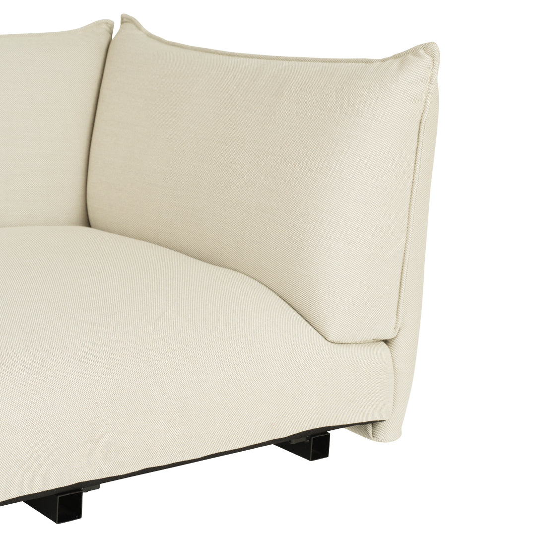 Beige fabric sofa with soft, textured upholstery and clean, modern lines. Elegant and versatile for any decor.