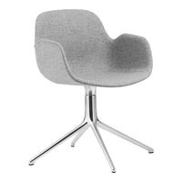 Light gray upholstered chair with a smooth, modern design and a sleek chrome base. Ideal for contemporary spaces.