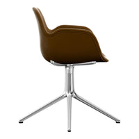 Brown leather chair with a smooth finish and chrome base, showcasing a sleek, modern design.