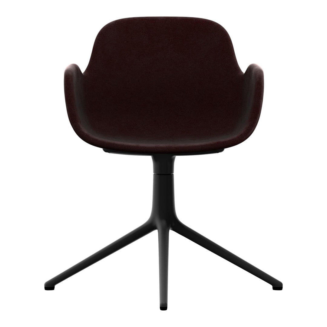 "Deep burgundy chair with sleek black base, featuring a smooth, modern design."