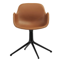 Brown molded chair with a smooth finish and a sleek black metal base. Modern design with a minimalist aesthetic.