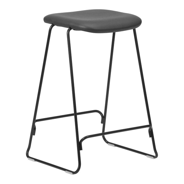 Black metal bar stool with a sleek, minimalist design and a smooth gray seat. Perfect for contemporary spaces.