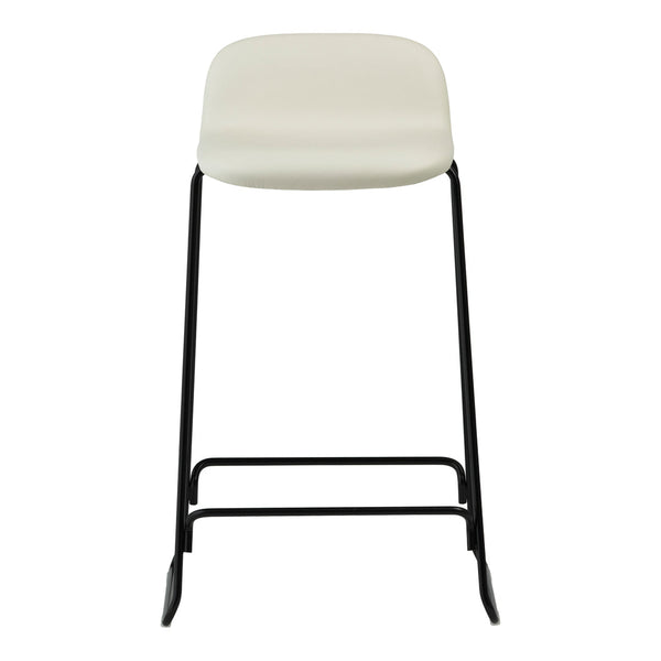 White padded stool with a sleek black metal frame, perfect for modern interiors. 