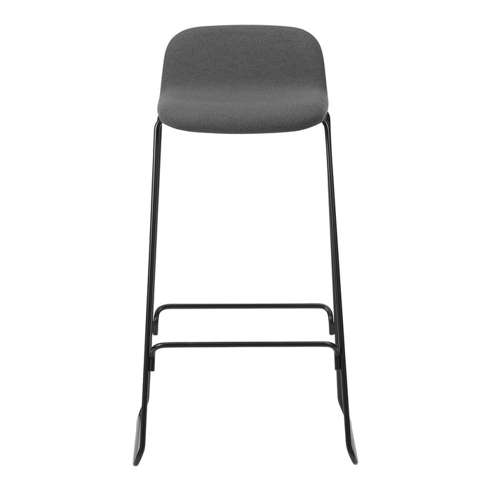 Gray upholstered seat with a sleek black metal frame, featuring a minimalistic design. Perfect for modern decor.