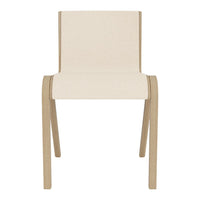 Minimalist beige dining chair with natural wood legs and clean lines, perfect for modern interiors.