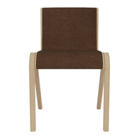 Simple brown upholstered chair with light wood legs, featuring a minimalistic design. Perfect for modern decor.