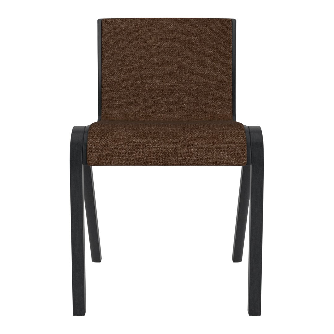 Brown textured chair with sleek black metal legs, perfect for modern home decor.