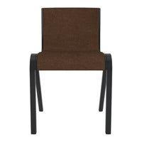 Brown textured chair with sleek black metal legs, perfect for modern home decor.
