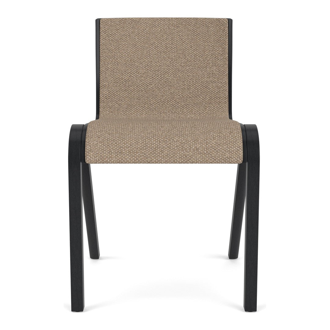 Brown fabric chair with a textured pattern and sleek black frame, perfect for modern decor.