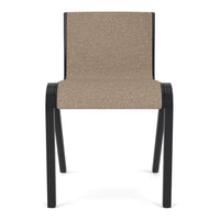 Brown fabric chair with a textured pattern and sleek black frame, perfect for modern decor.
