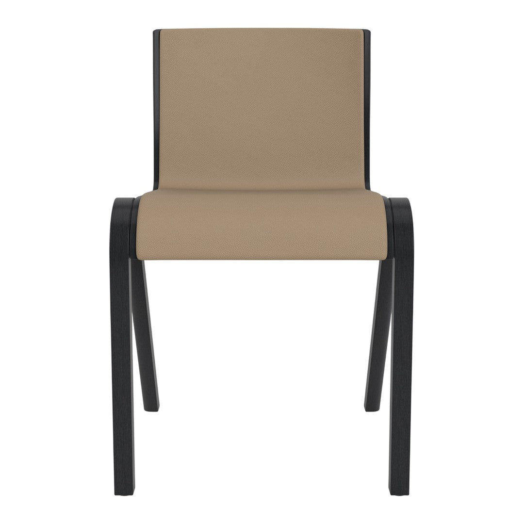 Beige seat and back with sleek black legs, offering a modern, minimalist design. Perfect for contemporary spaces.