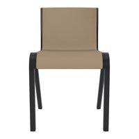 Beige seat and back with sleek black legs, offering a modern, minimalist design. Perfect for contemporary spaces.