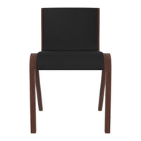 Black upholstered chair with sleek wood legs, minimalist design, and modern aesthetic perfect for contemporary decor.