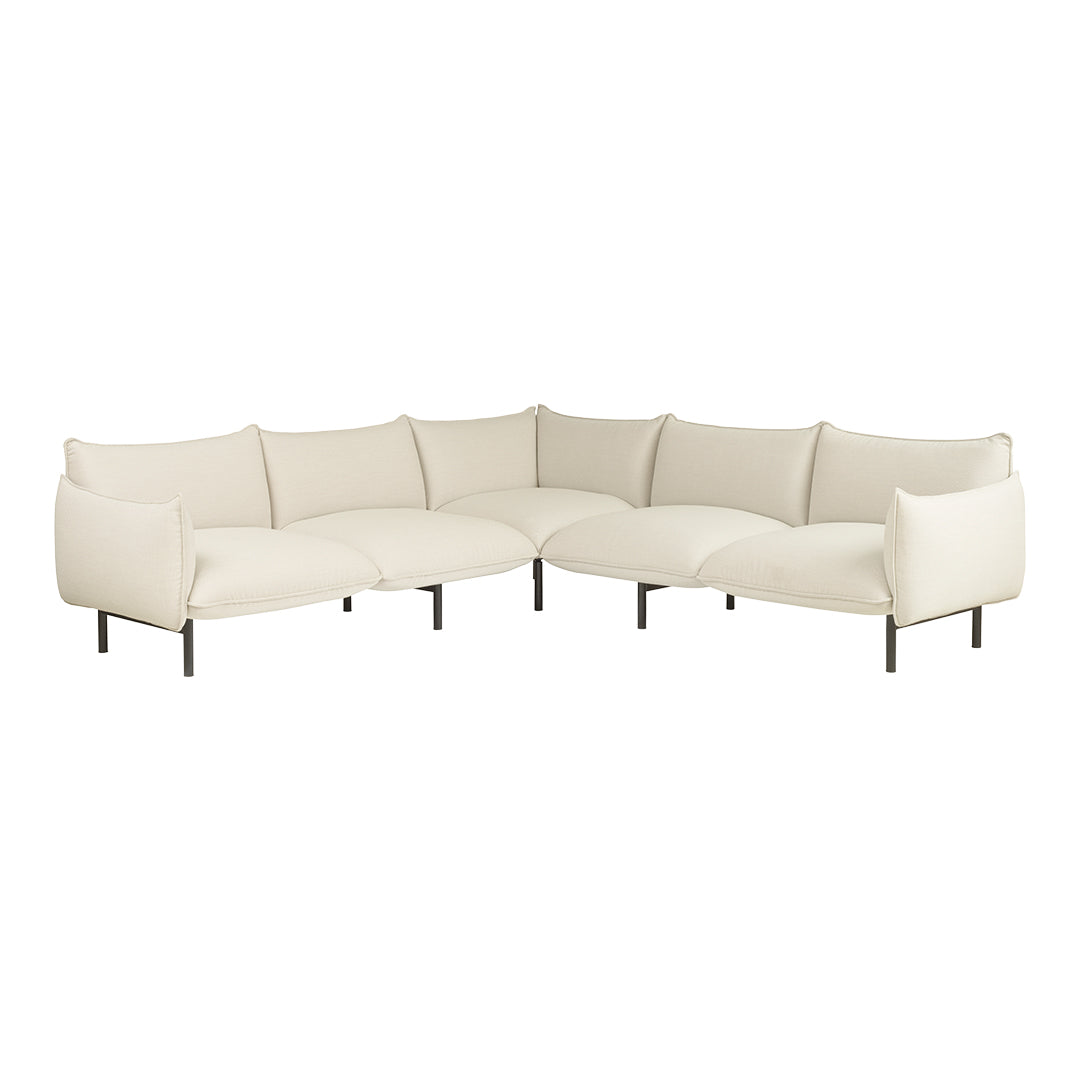 Modern white sectional sofa with clean lines and soft, minimalist upholstery. Perfect for contemporary interior designs.