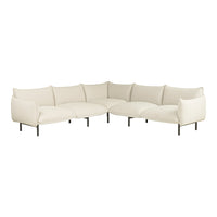 Modern white sectional sofa with clean lines and soft, minimalist upholstery. Perfect for contemporary interior designs.