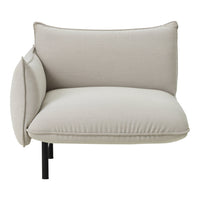 Stylish beige chair with smooth fabric and minimalistic design, perfect for modern decor.
