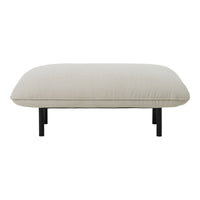 Stylish beige rectangular ottoman with a textured surface and sleek black legs. Perfect for modern decor.