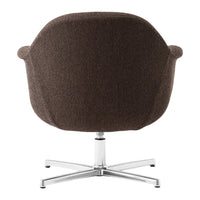 Brown upholstered chair with a soft texture and minimalist design, featuring a sleek chrome base.