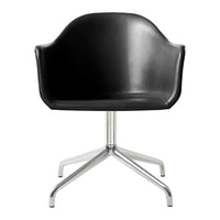 Black modern chair with a smooth finish and a sleek, shiny silver base. Minimalist design for contemporary decor.