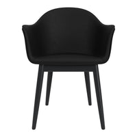 Black ergonomic chair with sleek, modern design and matching black legs. Perfect for contemporary decor.
