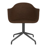 Brown upholstered chair with a textured finish and a sleek black metal base. Modern design for stylish interiors.