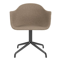 Stylish brown textile chair with a smooth, textured surface and a sleek black metal base, perfect for modern decor.