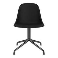 Black ergonomic chair with a sleek design and a matte finish, featuring a modern four-legged base.
