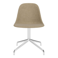 Beige textured chair with a smooth, minimalist design and a sleek chrome base, perfect for modern decorating.