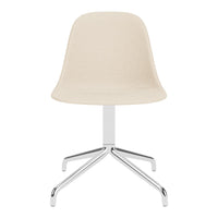 Beige shell chair with a smooth texture, supported by a sleek chrome base. Modern and minimalistic design.