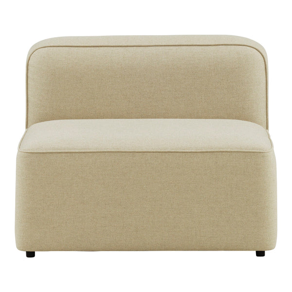 Light beige upholstered chair with a smooth, minimalist design and clean lines. Perfect for modern decor.