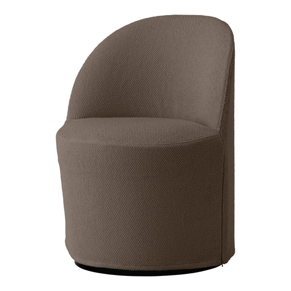 Round brown accent chair with a textured fabric pattern, perfect for modern home decor.