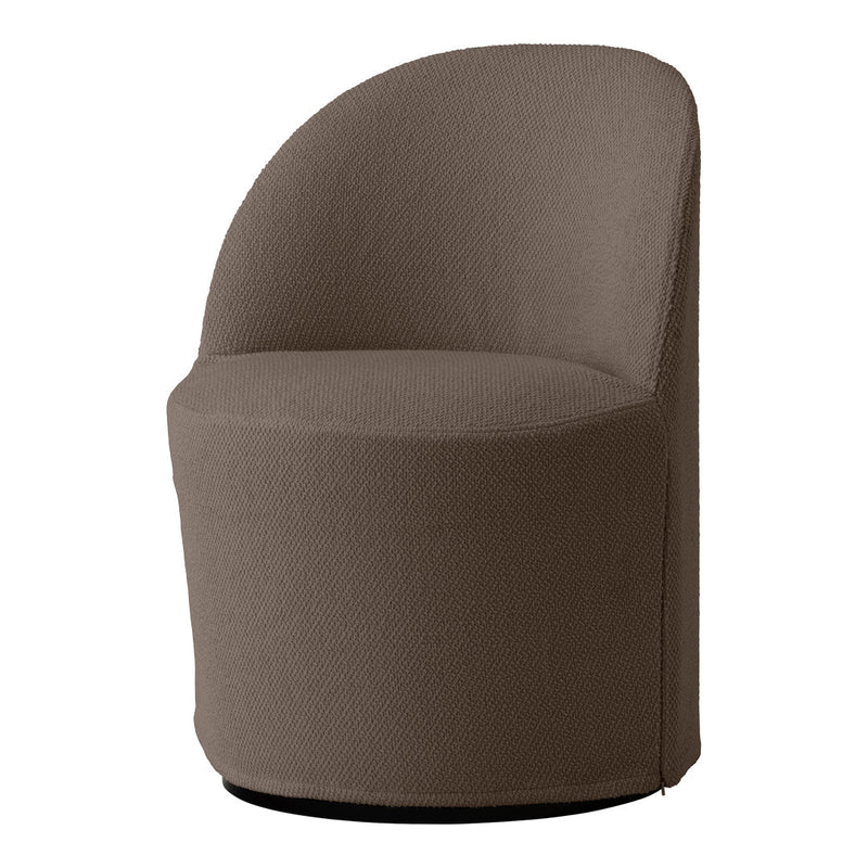 Round brown accent chair with a textured fabric pattern, perfect for modern home decor.