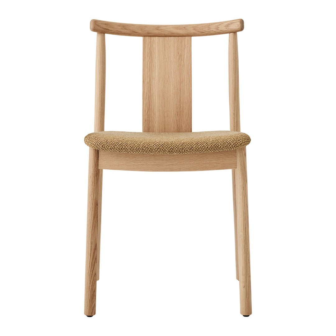 Natural wood chair with a light, minimalist design and woven beige seat, showcasing subtle texture and elegance.