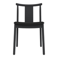 Black chair with a minimalist design featuring a solid color and smooth finish. Simple, modern aesthetic.