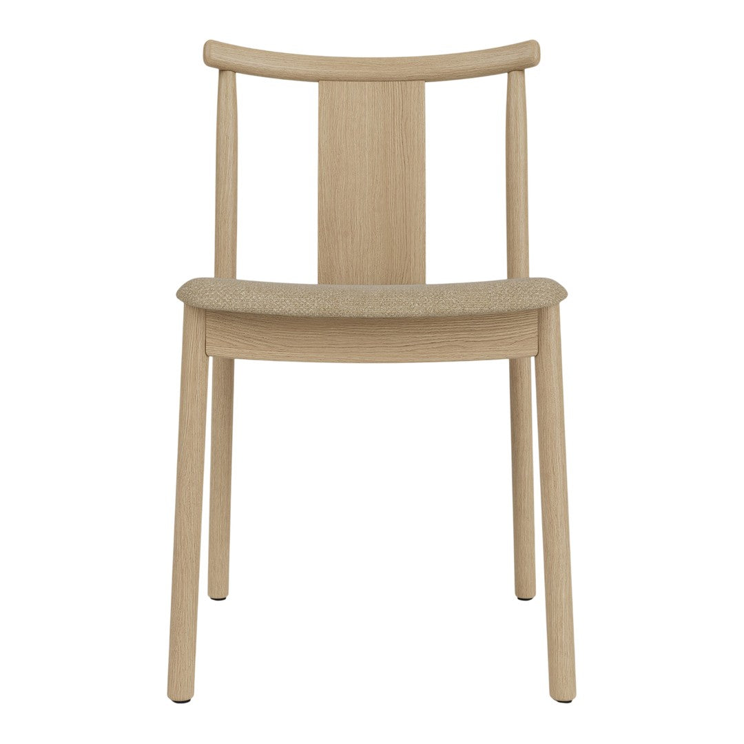 Light natural wood chair with a minimalist design and smooth, polished finish. No intricate patterns, showcasing simplicity.