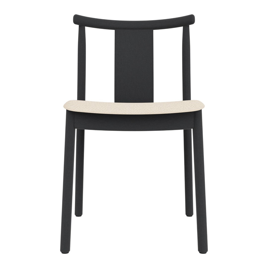 Black and beige chair featuring a minimalist design with a solid black back and a light, textured seat.