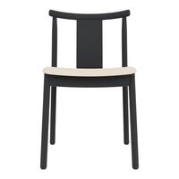 Black and beige chair featuring a minimalist design with a solid black back and a light, textured seat.