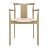 Light oak armchair with a cream seat, featuring a sleek, minimalist design and smooth, natural wood grain.
