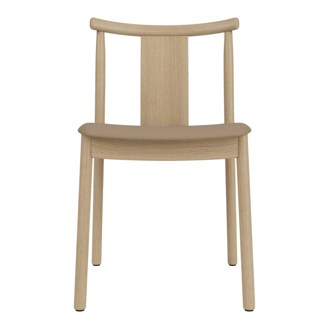 Light oak wooden chair with a simple, minimalist design and natural finish, showcasing a smooth texture.