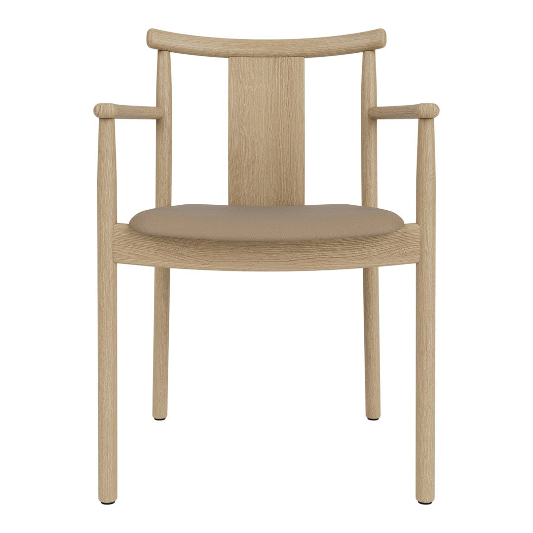 Natural wood chair with a light beige seat, featuring a simple, clean design and smooth finish. Perfect for modern decor.