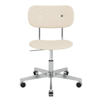 Beige ergonomic chair with a smooth, minimalist design and chrome accents, perfect for modern workspaces.